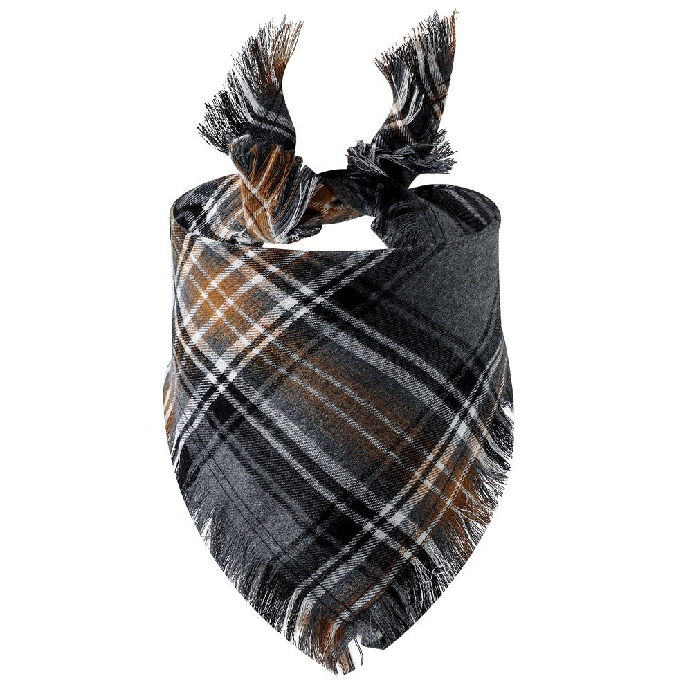Plaid Tassel Pet Scarf – Classic Triangle Bandana for Dogs & Cats