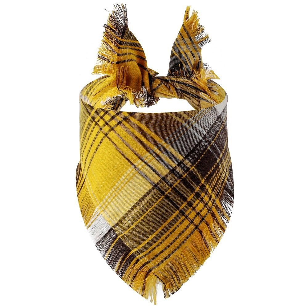 Plaid Tassel Pet Scarf – Classic Triangle Bandana for Dogs & Cats