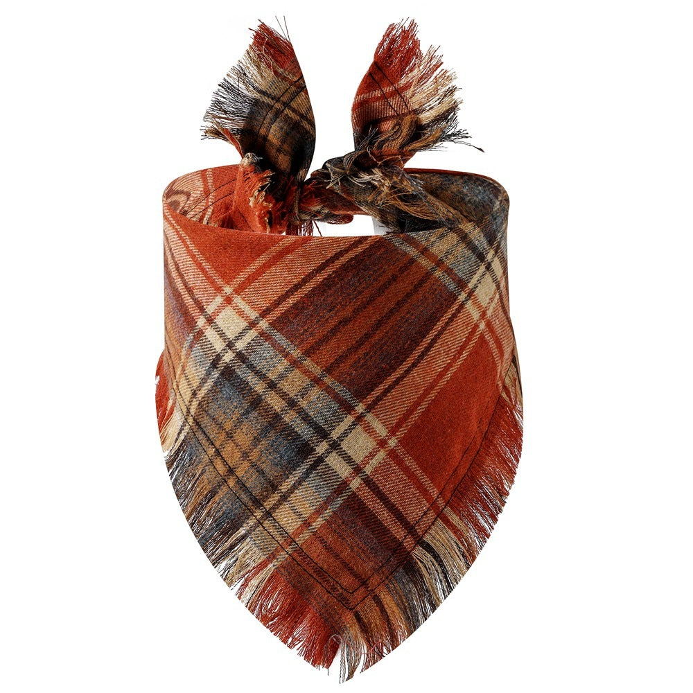 Plaid Tassel Pet Scarf – Classic Triangle Bandana for Dogs & Cats