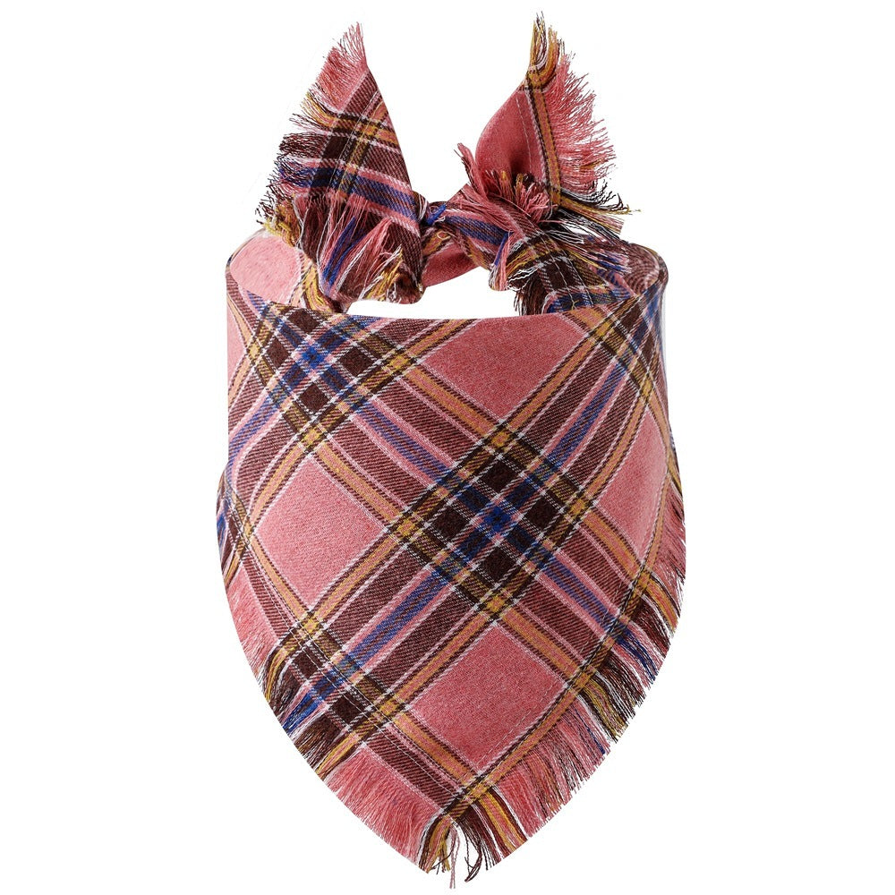 Plaid Tassel Pet Scarf – Classic Triangle Bandana for Dogs & Cats