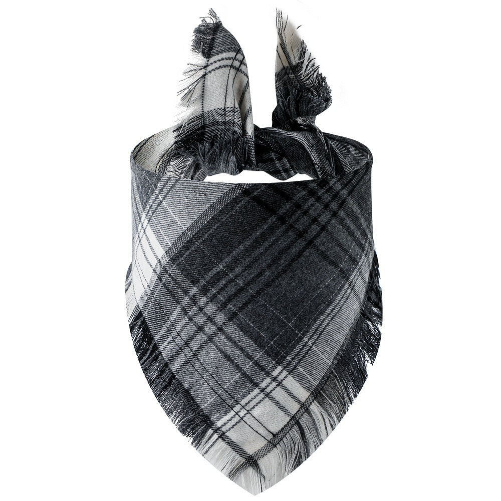 Plaid Tassel Pet Scarf – Classic Triangle Bandana for Dogs & Cats