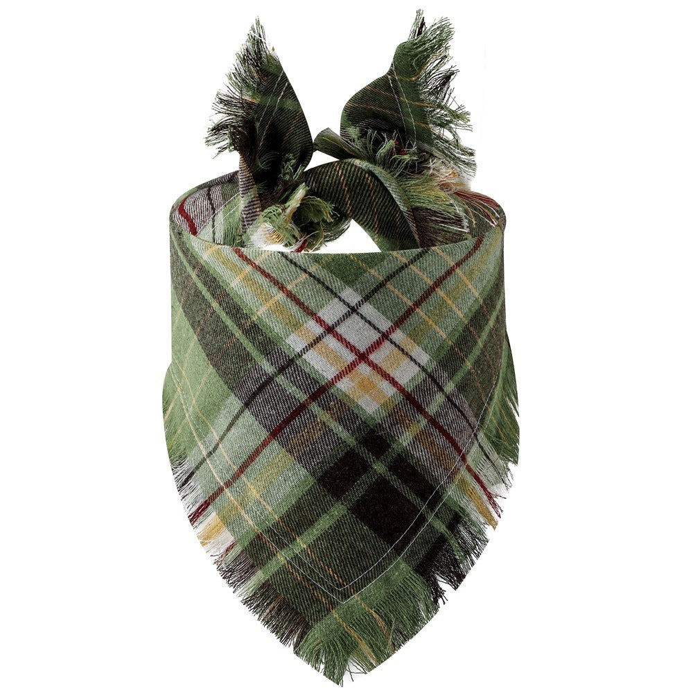 Plaid Tassel Pet Scarf – Classic Triangle Bandana for Dogs & Cats