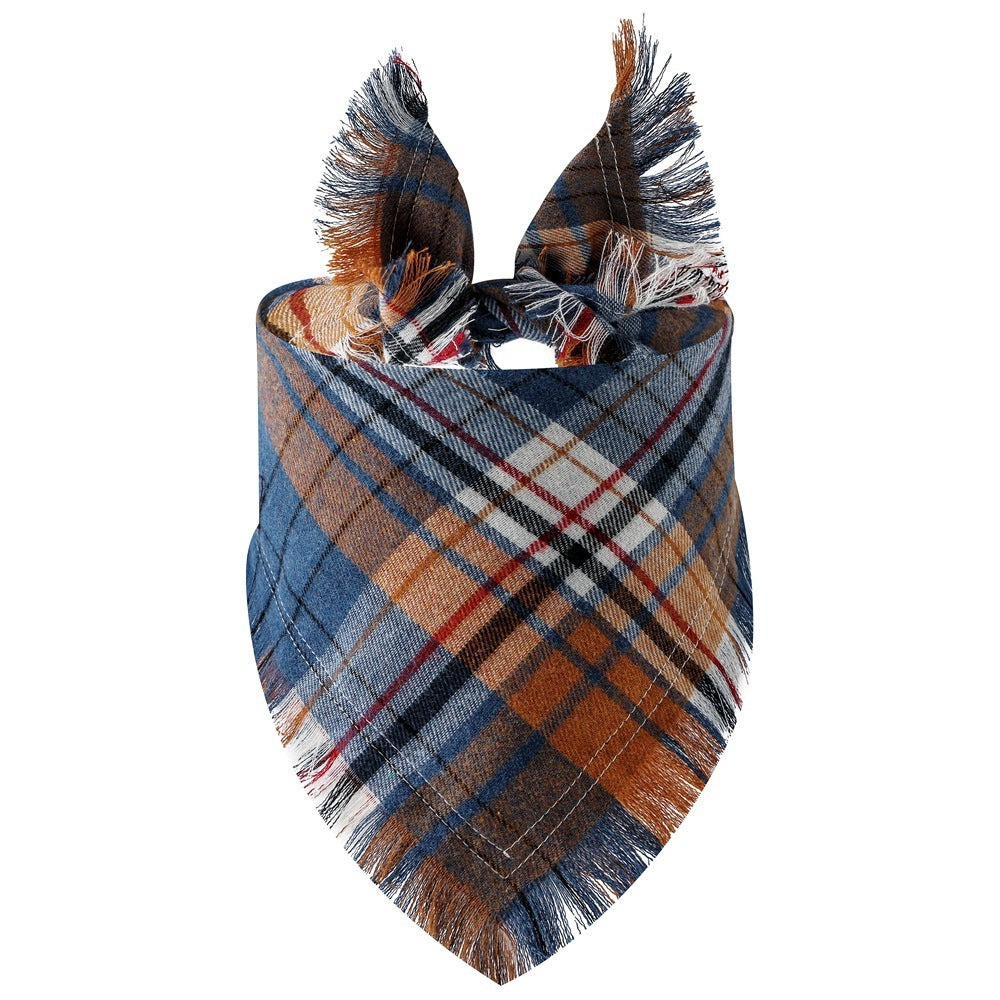 Plaid Tassel Pet Scarf – Classic Triangle Bandana for Dogs & Cats