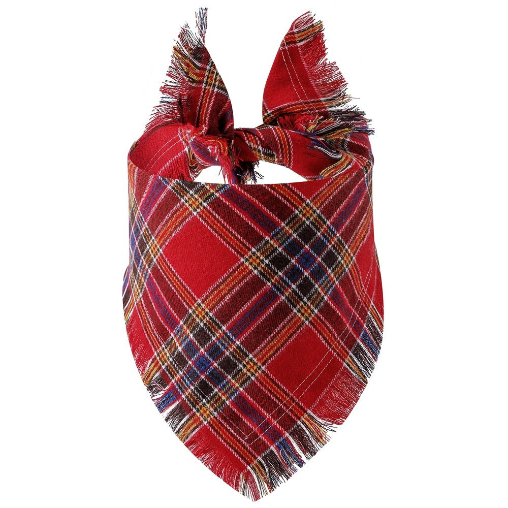 Plaid Tassel Pet Scarf – Classic Triangle Bandana for Dogs & Cats
