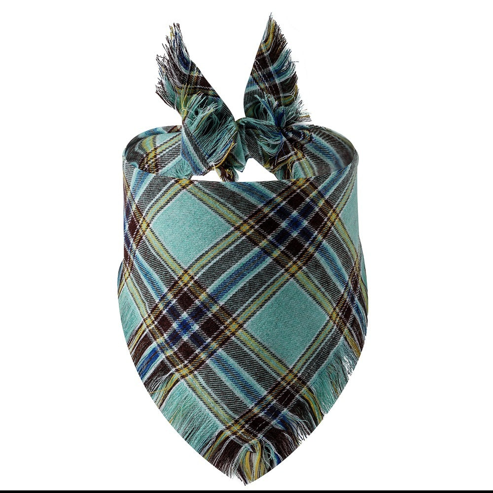Plaid Tassel Pet Scarf – Classic Triangle Bandana for Dogs & Cats