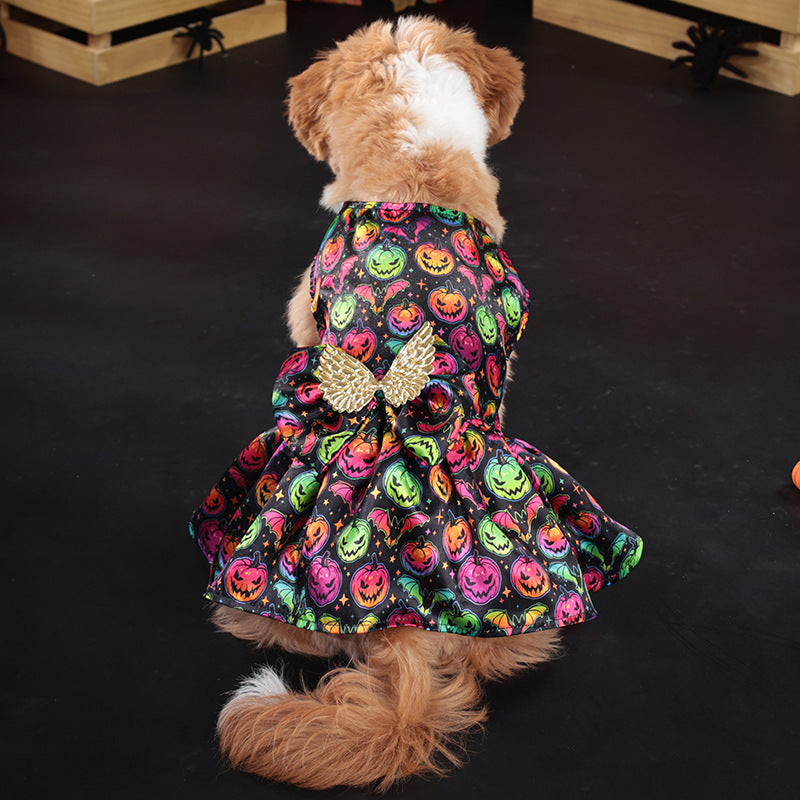 Angel Wing Pumpkin Print Halloween Costume for Dogs & Cats