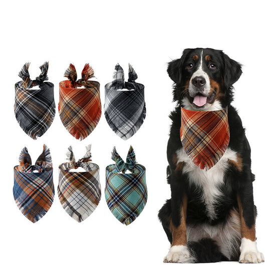 Plaid Tassel Pet Scarf – Classic Triangle Bandana for Dogs & Cats