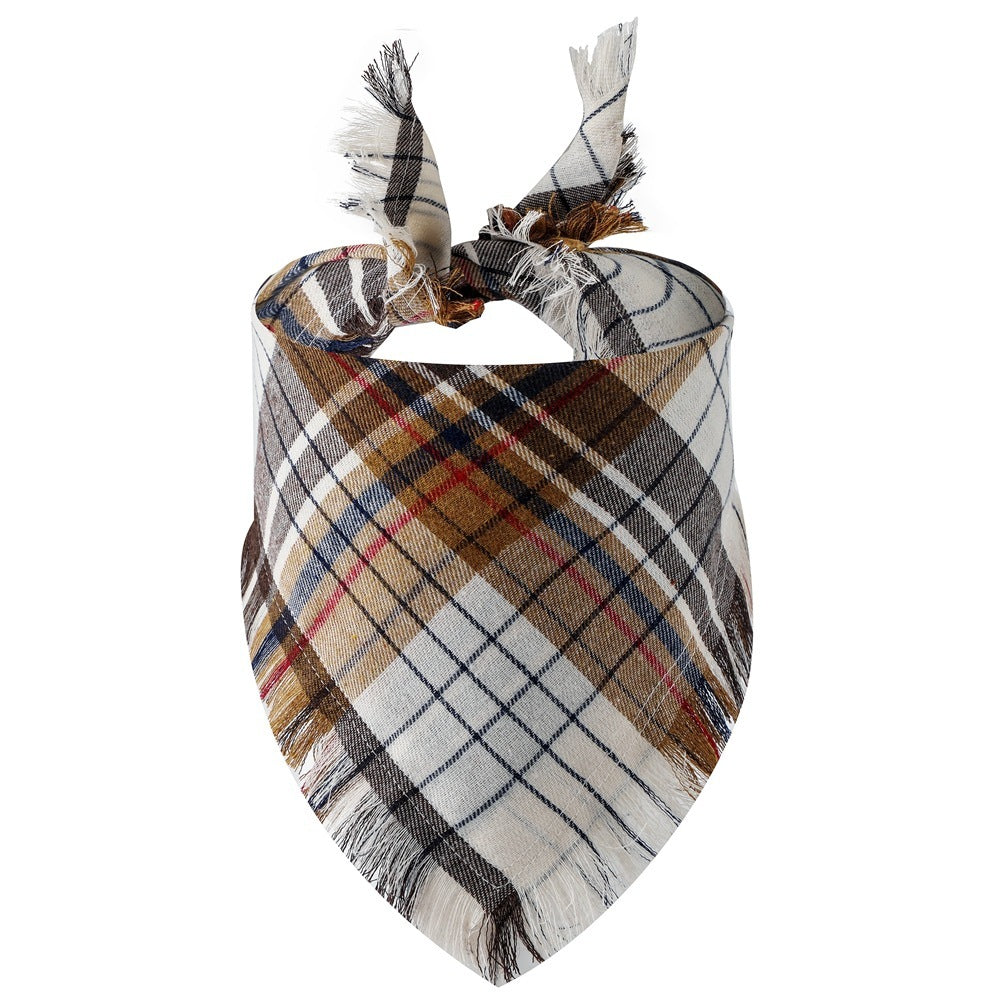 Plaid Tassel Pet Scarf – Classic Triangle Bandana for Dogs & Cats